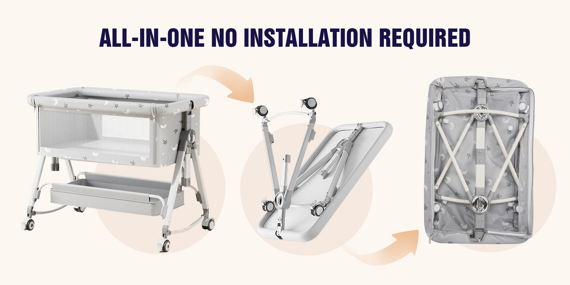 Baby Bassinet Bedside Sleeper,Multifunctional Baby Crib, 5 Adjustable Height Cosleeper for Baby, Easy Folding Portable Baby Sleeping Bed, Rocking Bassinets with Mattress Mosquito Net for Infant Newborn