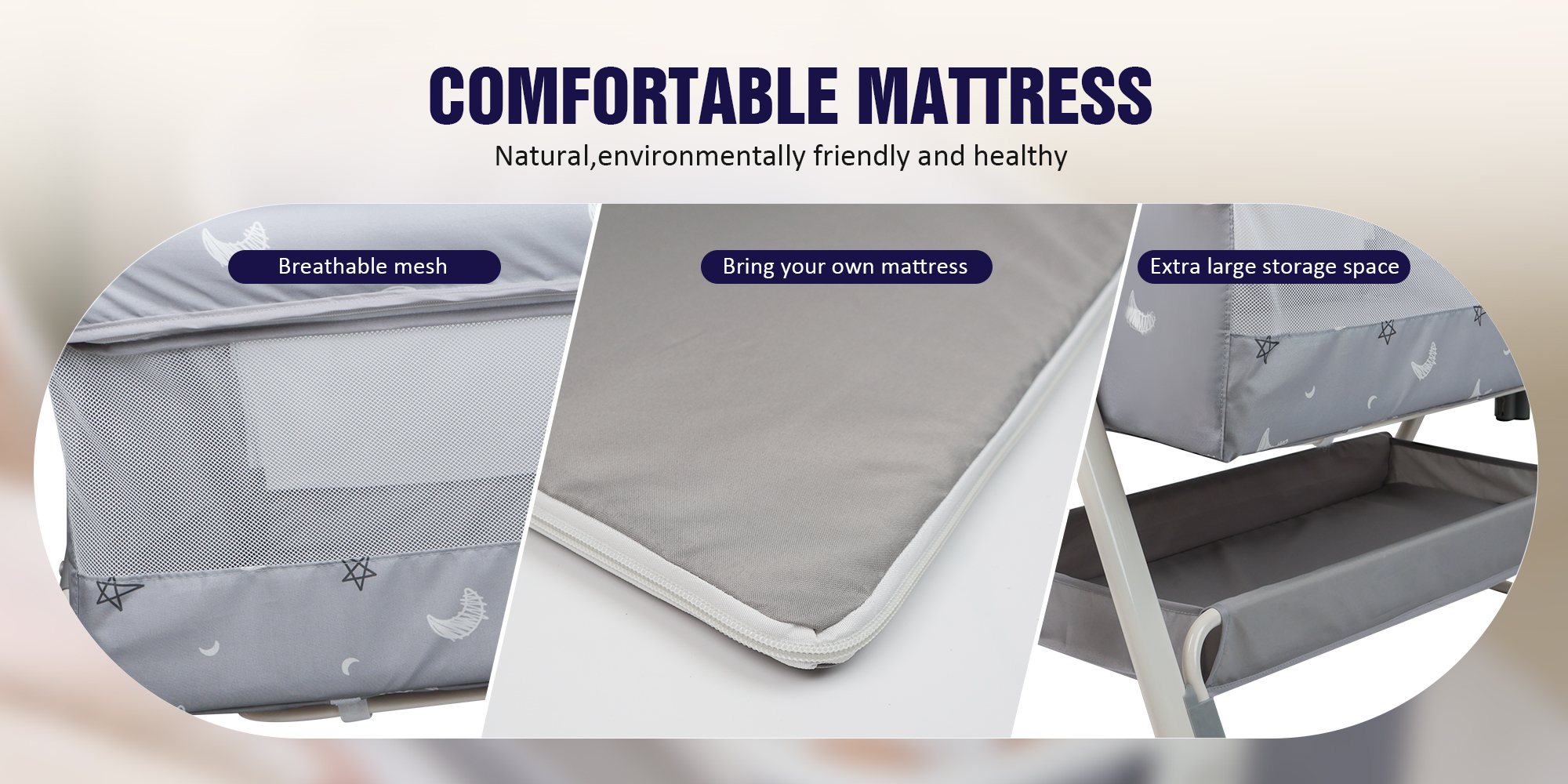 Baby Bassinet Bedside Sleeper,Multifunctional Baby Crib, 5 Adjustable Height Cosleeper for Baby, Easy Folding Portable Baby Sleeping Bed, Rocking Bassinets with Mattress Mosquito Net for Infant Newborn