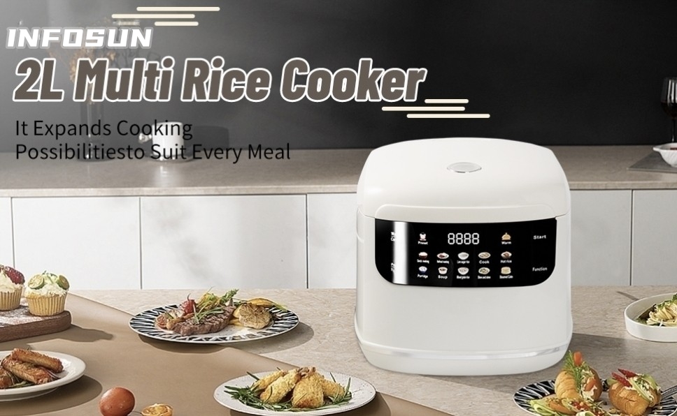 Rice Cooker, 2L Home Intelligence Multi Functional Steaming and Cooking Integration Rice Cooker, 24h Dealy Start, Suitable for 2-3 People, Steamer Tray, Measuring Cups&Spoon (White)