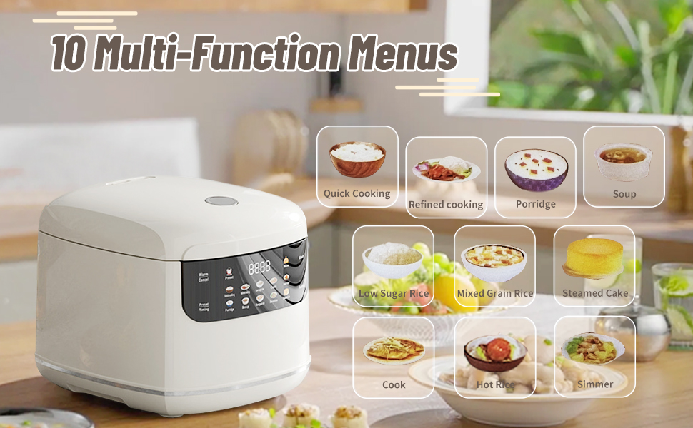 Rice Cooker, 2L Home Intelligence Multi Functional Steaming and Cooking Integration Rice Cooker, 24h Dealy Start, Suitable for 2-3 People, Steamer Tray, Measuring Cups&Spoon (White)