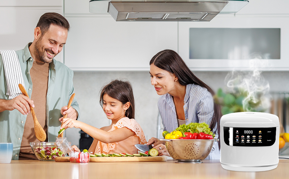 Rice Cooker, 2L Home Intelligence Multi Functional Steaming and Cooking Integration Rice Cooker, 24h Dealy Start, Suitable for 2-3 People, Steamer Tray, Measuring Cups&Spoon (White)