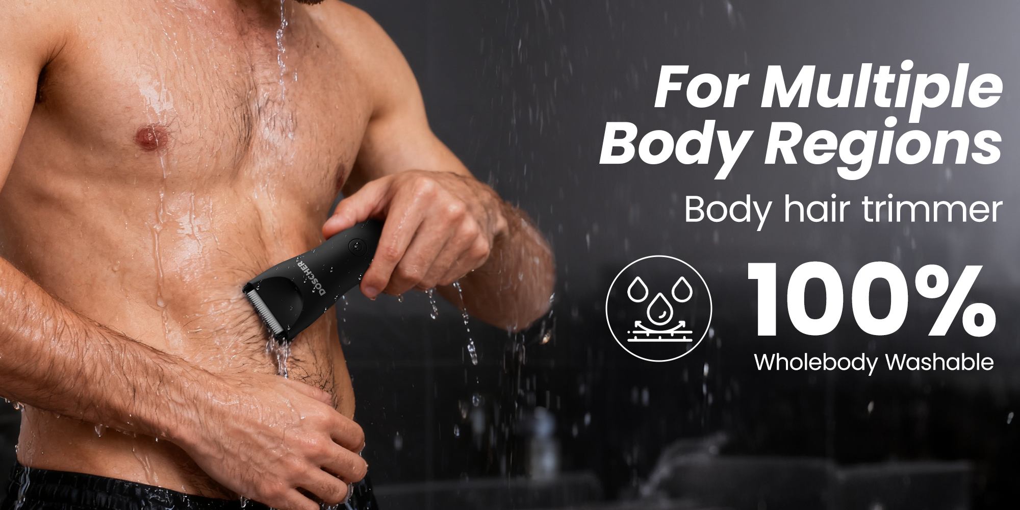 Three-Head Body Hair Trimmer for Men, Skin Safe Foil Razor, Waterproof Wet/Dry Electric Groomer with LED Display, No-Nick Shaver Kit, USB Rechargeable with Charging Dock, Guide Comb & Travel Lock