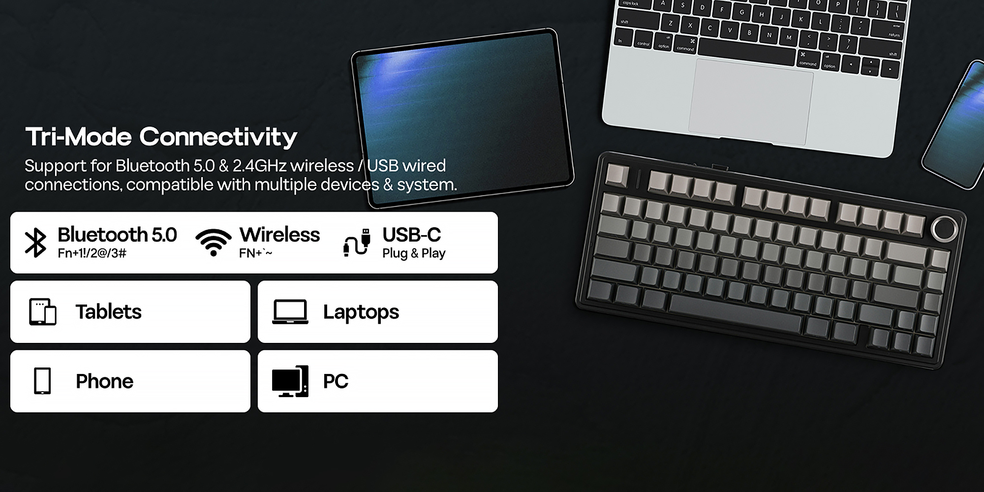 【Brand Store】F75 PRO Gaming Keyboard 75% Mechanical Keyboard Gasket Hot Swappable Custom Keyboard RGB Backlit with Five-Layer Padding, ide Printed PBT Keycaps Bluetooth/2.4GHz/USB-C, Mechanical Gaming Keyboard Hot Swappable, Knob, RGB, Reaper Switches Keyboard for Gamers(Gradient Black)