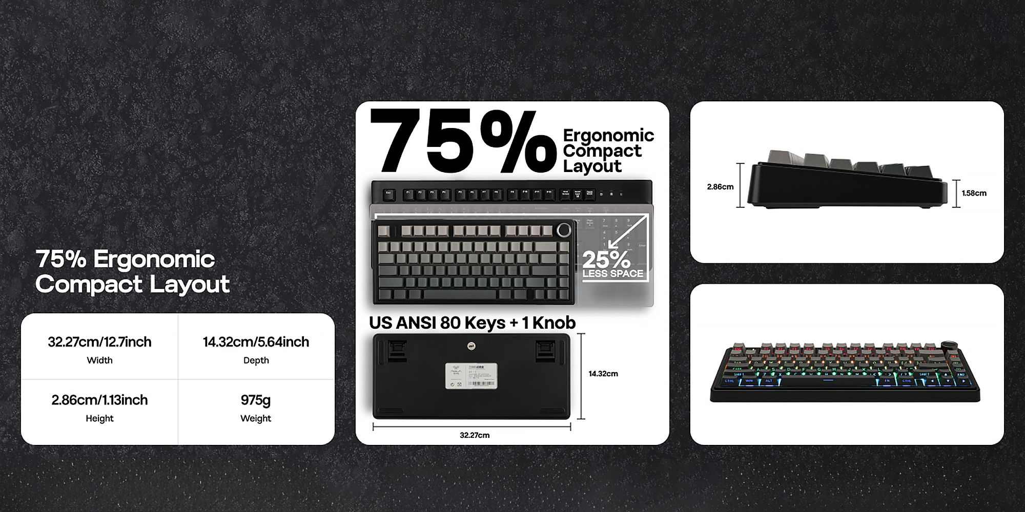 【Brand Store】F75 PRO Gaming Keyboard 75% Mechanical Keyboard Gasket Hot Swappable Custom Keyboard RGB Backlit with Five-Layer Padding, ide Printed PBT Keycaps Bluetooth/2.4GHz/USB-C, Mechanical Gaming Keyboard Hot Swappable, Knob, RGB, Reaper Switches Keyboard for Gamers(Gradient Black)