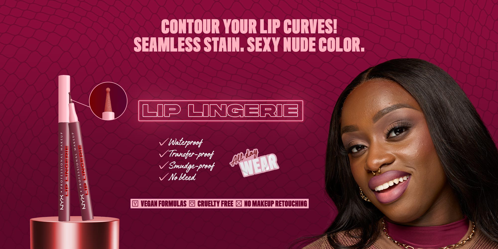 Lip Lingerie Lip Liner Stain, Seamless All Day Stain, Waterproof, Up All Night