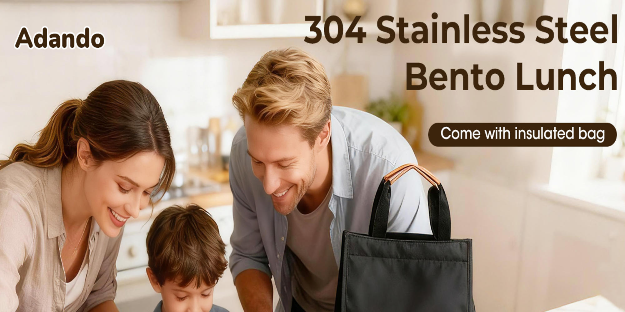 Stainless Steel Lunch Box: 1100ml 2-Layer Insulated Bento Lunch Box for Adults and kids - 304 Lunch Containers Insulated Leakproof with Tableware & Bag - Microwave & Dishwasher Safe (Khaki)