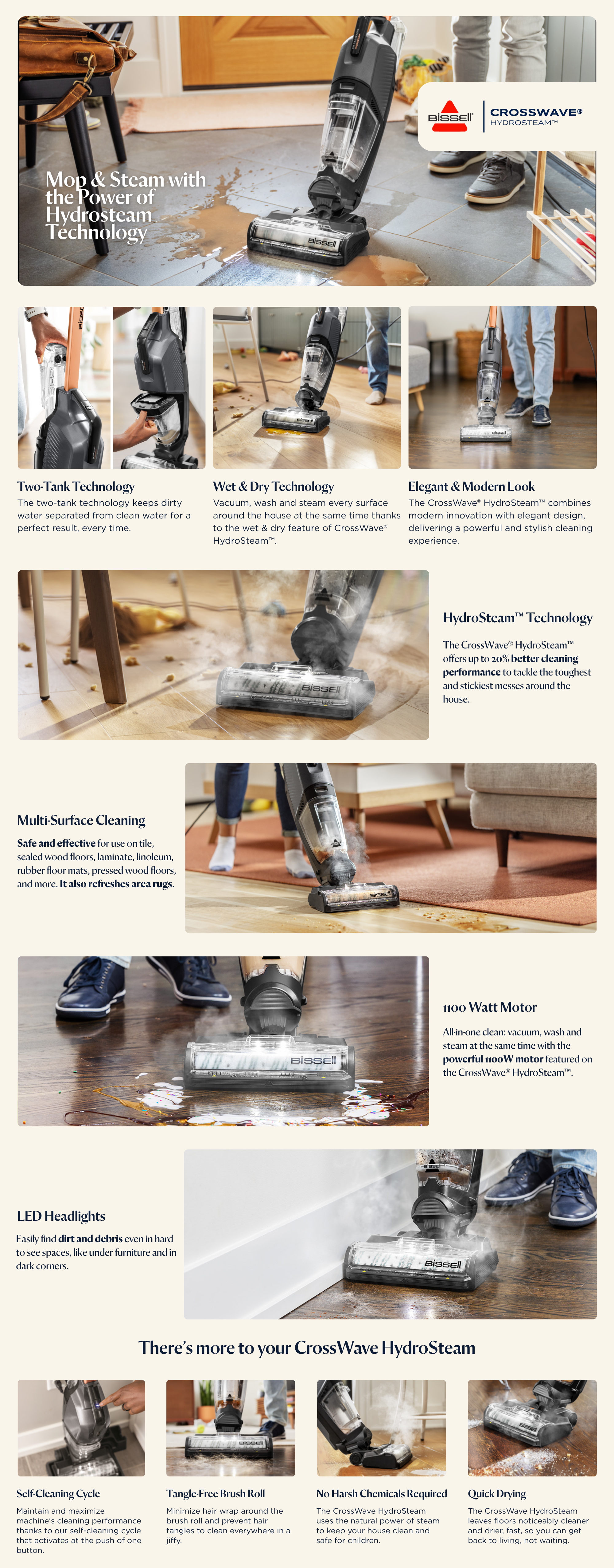 Crosswave Hydrosteam 3527E Wet & Dry All-In-One Vacuum, Vacuum, Mop And Steam With The Power Of Hydrosteam Technology. For Use On Tiles, Wood Floors, Rubber Floor & Mats | 2-Year Warranty 1100 W 3527E Titanium/Black