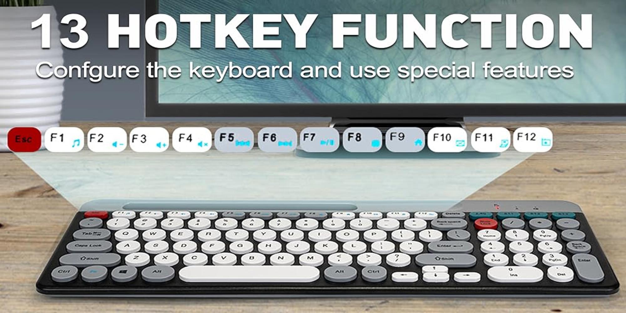 Arabic & English Wireless Keyboard and Mouse Combo, Multi-Device (Bluetooth+2.4G) Keyboard Mouse with Phone Tablet Holder, Full-Sized Typewriter Cordless Keyboard and Mouse for Computer/Laptop (Black)