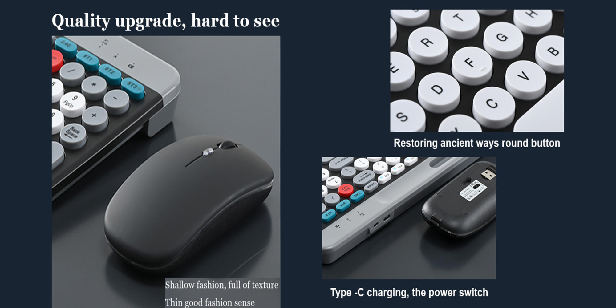 Arabic & English Wireless Keyboard and Mouse Combo, Multi-Device (Bluetooth+2.4G) Keyboard Mouse with Phone Tablet Holder, Full-Sized Typewriter Cordless Keyboard and Mouse for Computer/Laptop (Black)