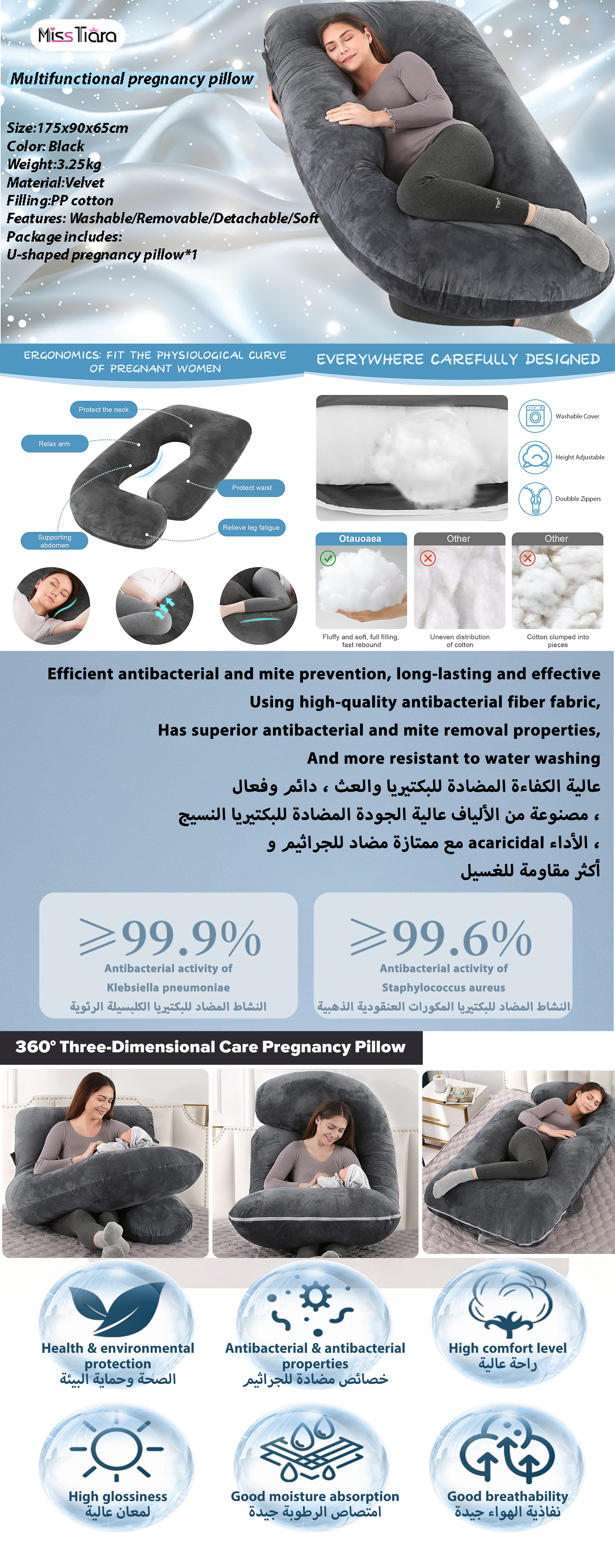 Comfort Pregnancy Pillow Maternity Body Support Nursing U Shape Pillow Velvet Pillowcase Removable 170*90*65cm