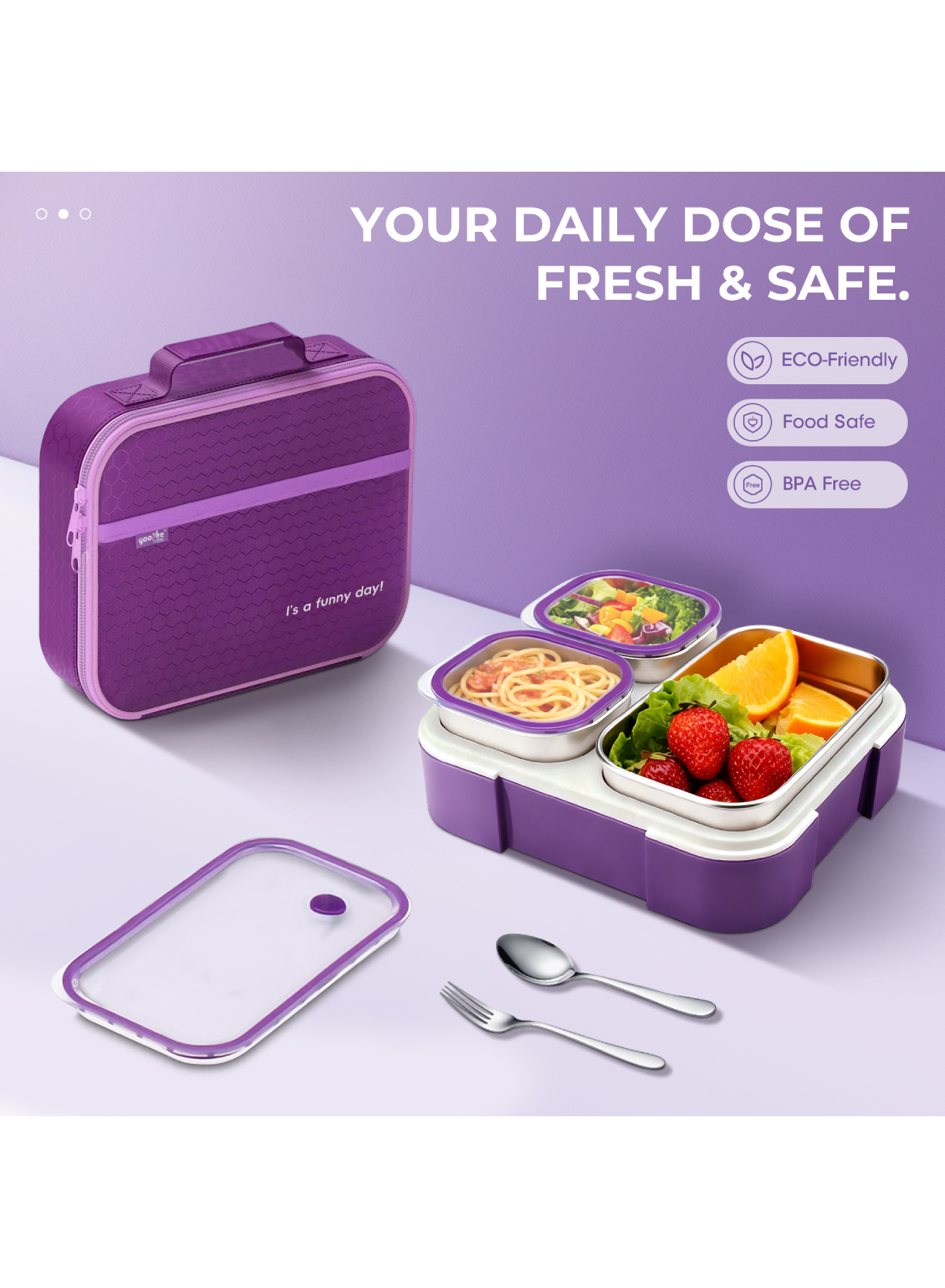 Adando 304 Stainless Steel Lunch Box: 720ml 3-Compartment Thermal Bento Box-Microwave-Safe Bento Containers - 304 Insulated Leakproof for Adults Office Students School - with Thermal Bag & Cutlery (Green)