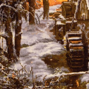 تابلو فرش دستباف طرح منظره زمستان آسیاب کد 901160