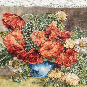 تابلو فرش دستباف طرح گل با گلدان آبی 901246