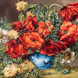 تابلو فرش دستباف طرح گل با گلدان آبی 901246