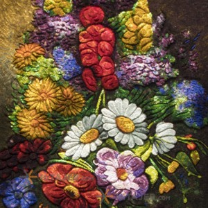 تابلو فرش دستباف دسته گل میخک و بابونه برجسته کد 901416