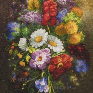 تابلو فرش دستباف دسته گل میخک و بابونه برجسته کد 901416