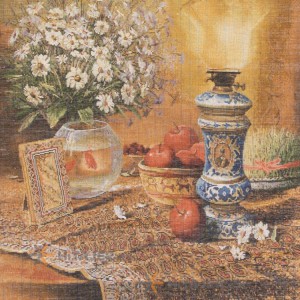 سجادة تصویریة يدوية مفرش المائدة الإيراني هافت سين كود 901465