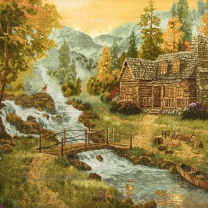 تابلو فرش دستباف منظره کلبه در جنگل کد 901438