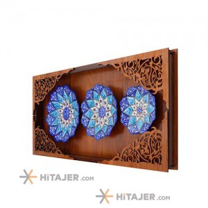 قاب چوبی سه بشقاب میناکاری حجازی