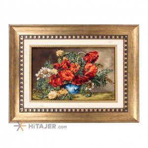 تابلو فرش دستباف طرح گل با گلدان آبی 901246