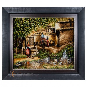 تابلو فرش دستباف طرح خانه روستایی  کد 792062