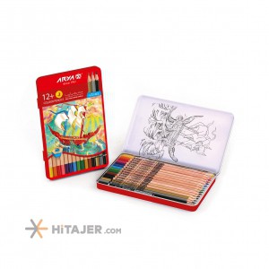 مداد رنگی 12 با 3 رنگ فلزی آریا