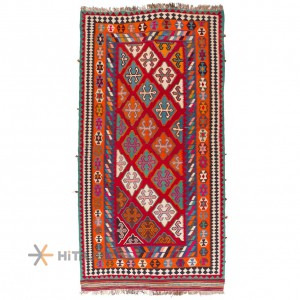 گلیم دستباف قدیمی چهار متری قشقایی کد 102239