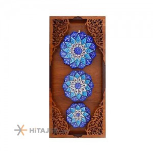 قاب چوبی سه بشقاب میناکاری حجازی