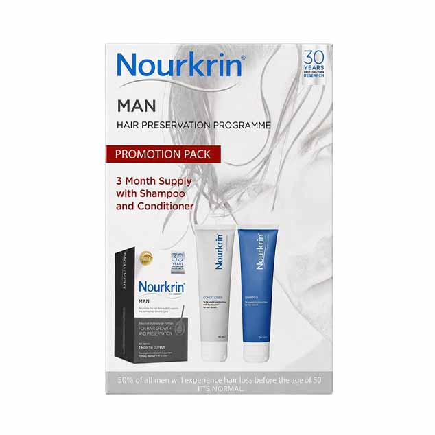 پک شامپو، نرم کننده و قرص نورکرین آقایان – Nourkrin Man Promotion Pack