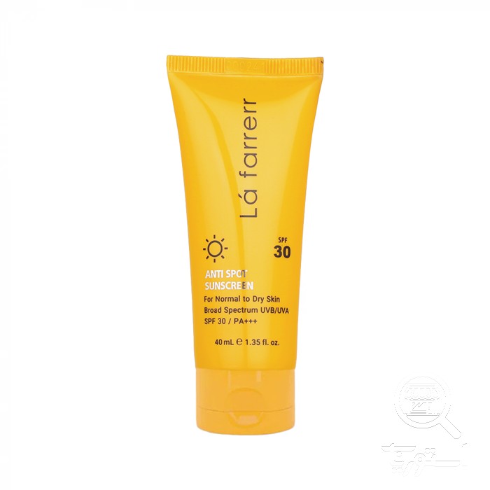ضد آفتاب SPF 30 و ضد لک بدون رنگ لافارر برای پوست خشک و معمولی ( lafarrerr Anti spot sunscreen cream for normal to dry skin 40ml)