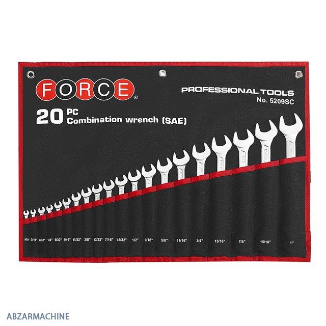 ست آچار اینچی یکسر تخت یکسر رینگ کاور دار 20 عددی FORCE مدل 5209SC