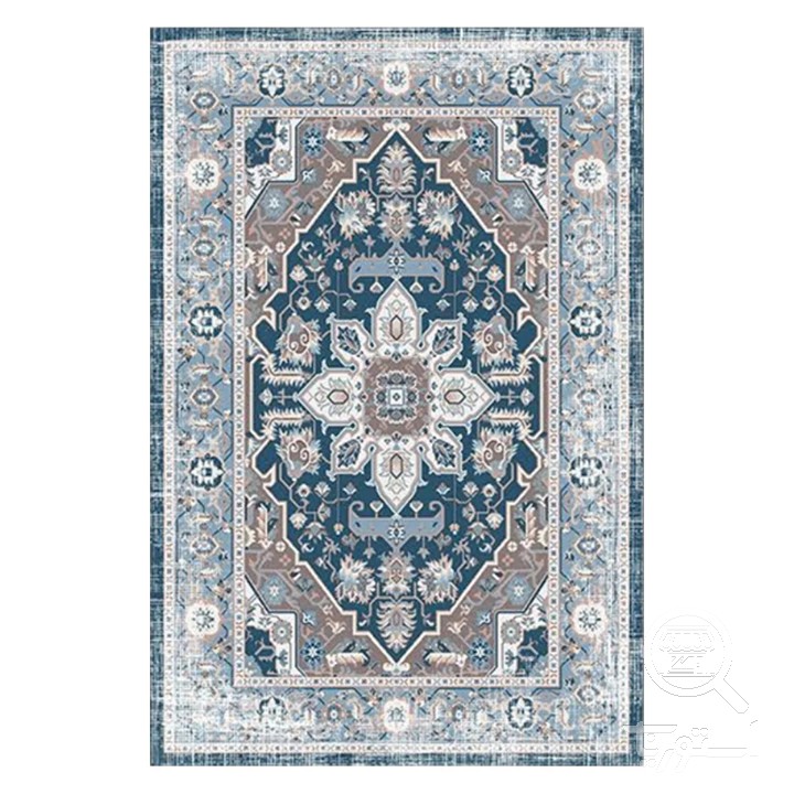 فرشینه مخمل ترک طرح وینتیج آبی یخی کد O132