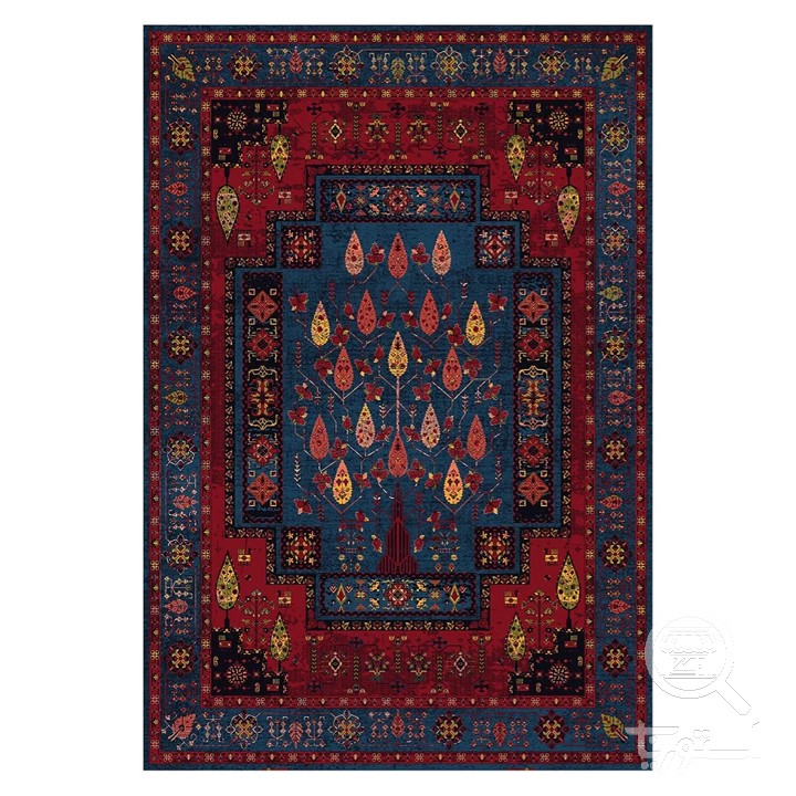 فرشینه مخمل ترک طرح بته جقه نیلی کد L6-298
