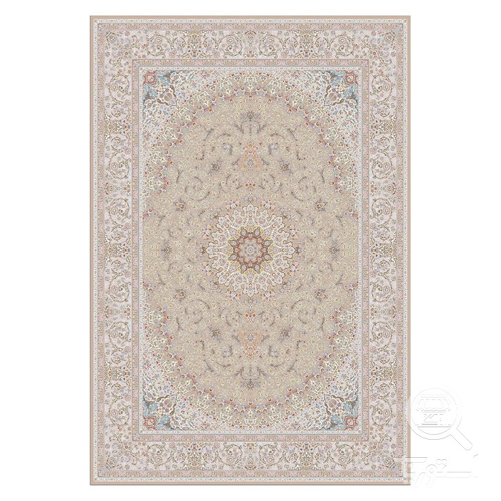 فرشینه مخمل ترک طرح ترنج گل بهی روشن کد L6-177
