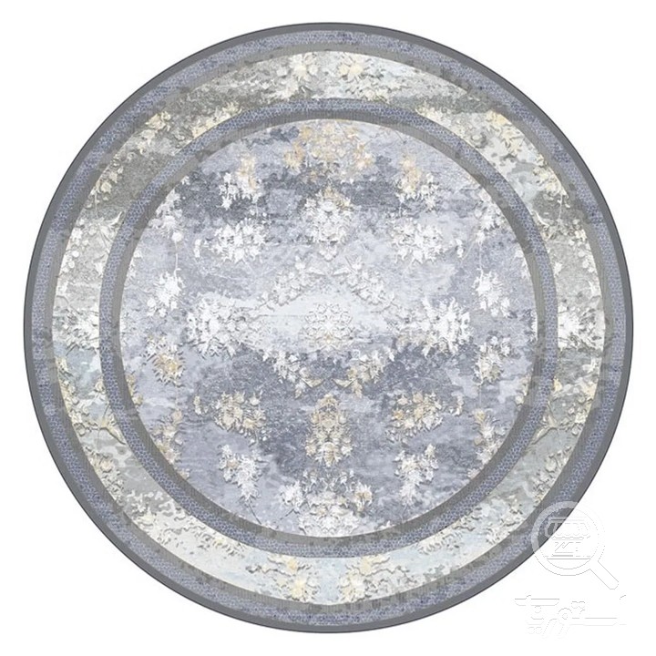 فرشینه گرد مخمل ترک طرح گل ریز نقره ای کد D8-209