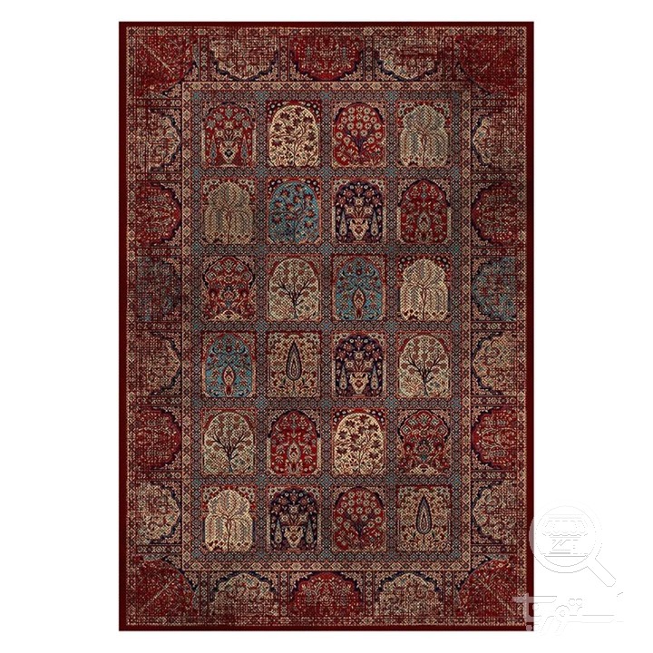 فرشینه مخمل ترک طرح خشتی زرشکی کد U9-504