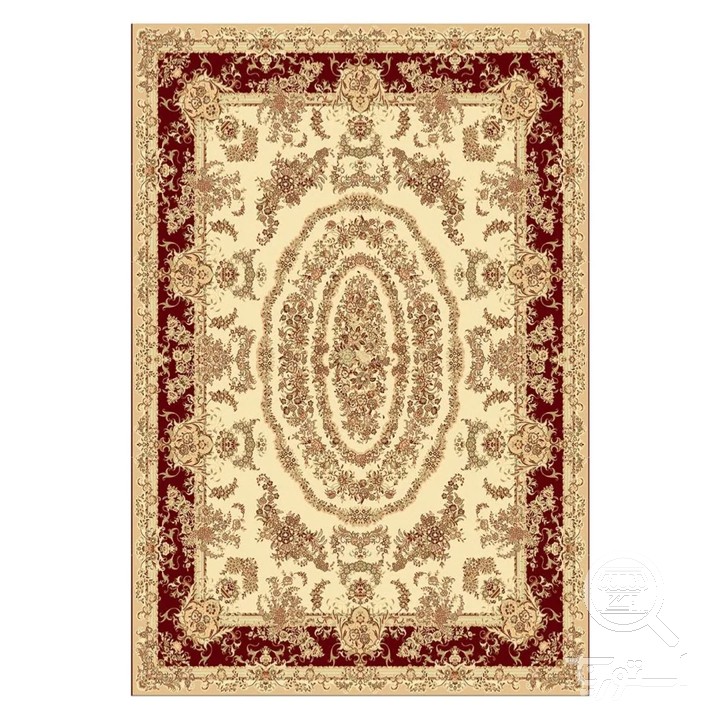 فرشینه مخمل ترک طرح لچک ترنج کرم کد L8-602