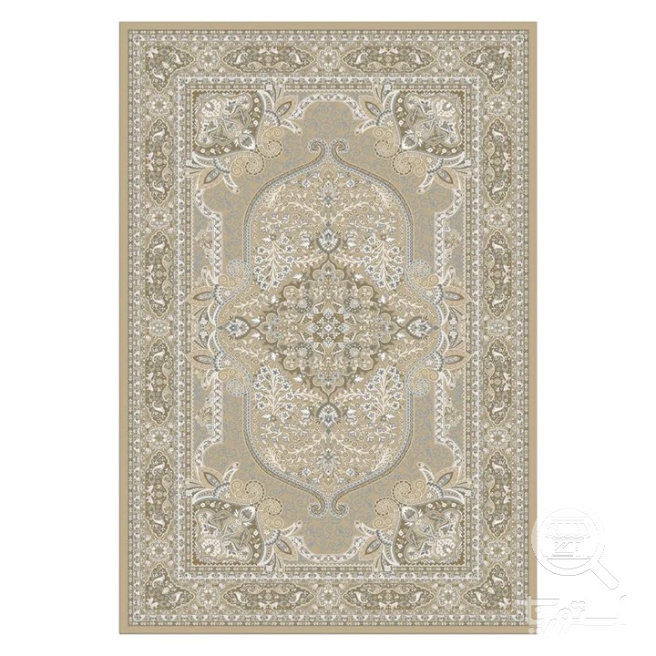 فرشینه مخمل ترک طرح قابی سلطنتی کرم کد U9-542