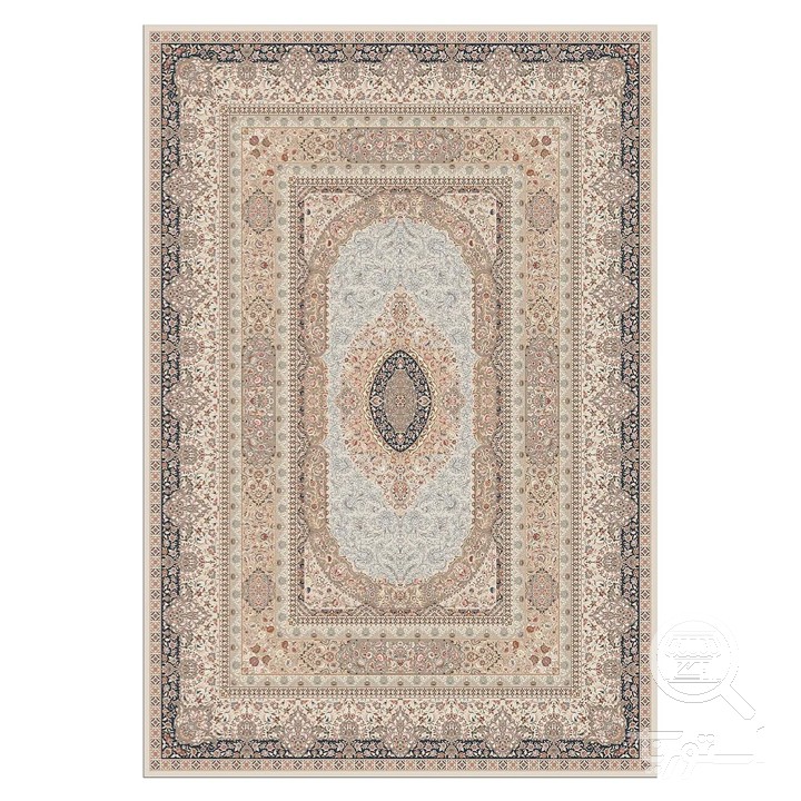 فرشینه مخمل ترک طرح ترنج بیضی کرم کد L6-207