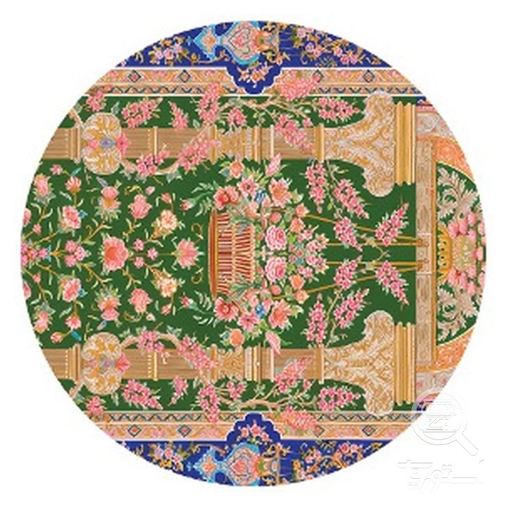 فرشینه گرد مخمل ترک طرح منظره زمردی کد D4-177