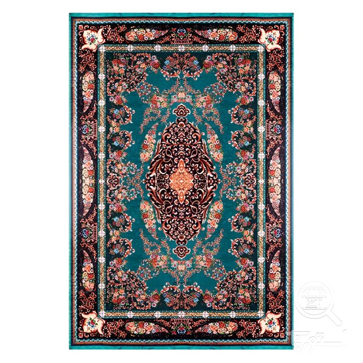 فرشینه مخمل ترک طرح لچک ترنج فیروزه ای پرکار کد O112