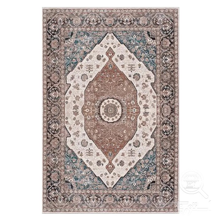 فرشینه مخمل ترک طرح ترنج بادامی طوسی کد O118