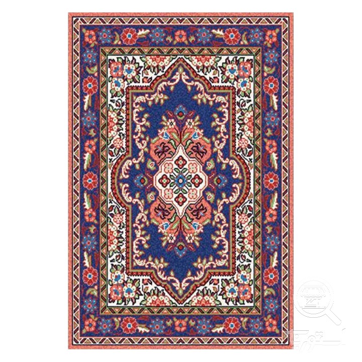 فرشینه مخمل ترک طرح عشایری نیلی گلبهی کد O140