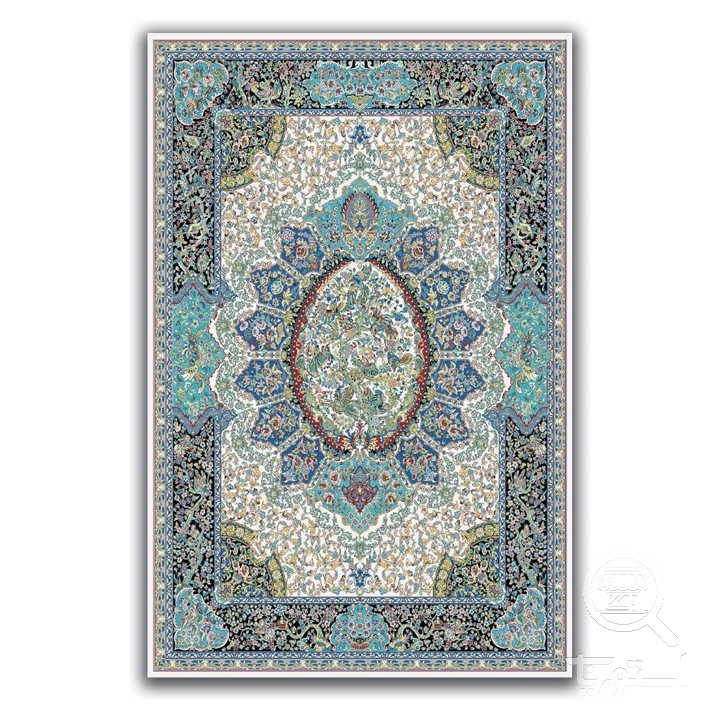 فرشینه مخمل ترک طرح لچک ترنج فیروزه ای کد A4-104