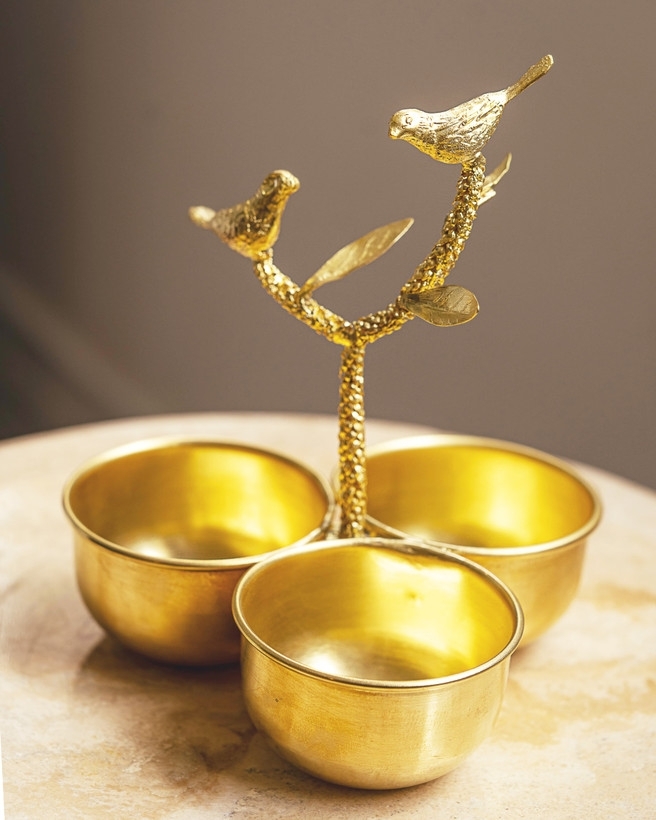 ظرف برنجی اردوخوری گالری عزیزی طرح پرندگان