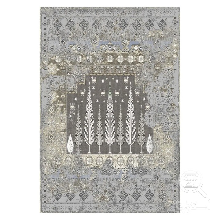 فرشینه مخمل ترک طرح سرو دودی کد L8-619