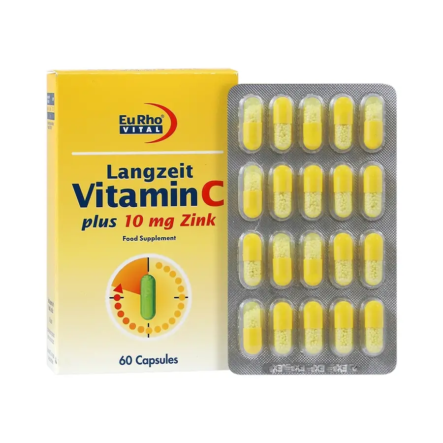 کپسول آهسته رهش ویتامین سی پلاس 10 میلی گرم روی (زینک) یوروویتال 60 عددی
