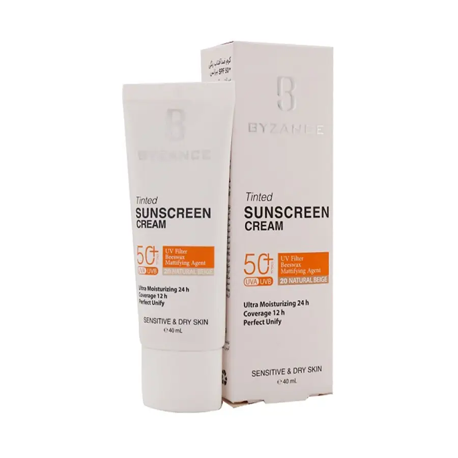 کرم ضد آفتاب رنگی SPF50 پوست خشک و حساس بیزانس رنگ بژ طبیعی حجم 40 میلی لیتر