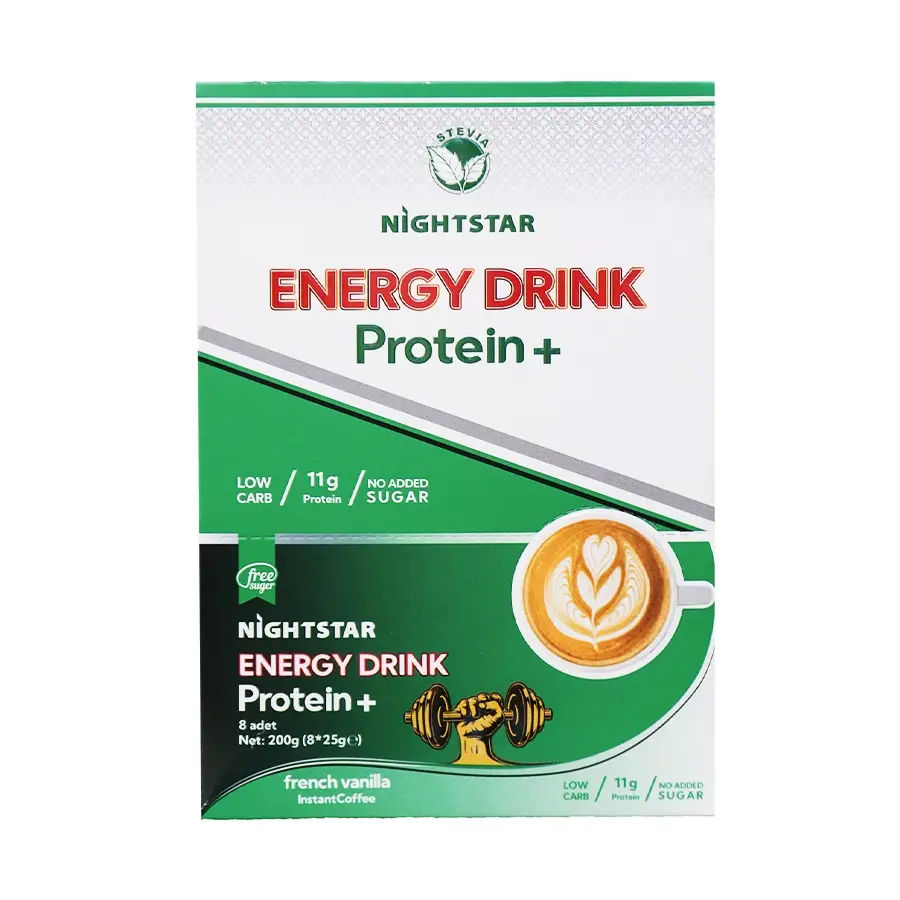 پودر قهوه پروتئینه فوری نایت استار طعم فرنچ وانیلا حاوی استویا 8 ساشه 25 گرمی