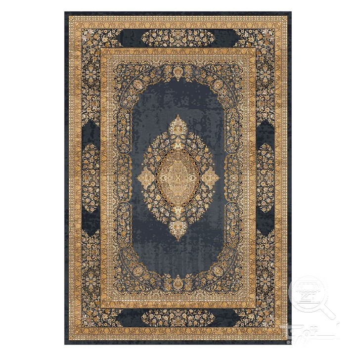 فرشینه مخمل ترک طرح ترنج سرمه ای کد L6-457